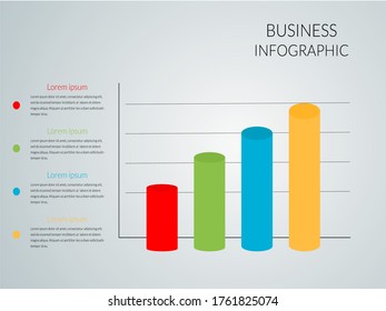 Business Infographics graph and chart Vector Design elements template. Can be used for presentation.Bar graph 4 graphs red, yellow, green, blue 