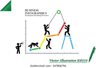 Business infographics icon vector EPS 10, illustration head businessmen with team of working people pill flat design,  abstract modern isolated badge for website or app - stock info graphics.