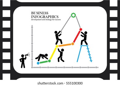 Business infographics icon vector EPS 10, illustration  head businessmen with team of working people pill flat design,  abstract modern isolated badge for website or app - stock info graphics