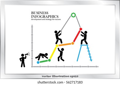 Business infographics icon vector EPS 10, illustration  head businessmen with team of working people pill flat design,  abstract modern isolated badge for website or app - stock info graphics 