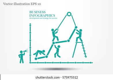 Business infographics icon vector EPS 10, illustration  head businessmen with team of working people pill flat design,  abstract modern isolated badge for website or app - stock info graphics.