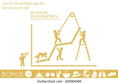 Business infographics icon vector EPS 10, illustration  head businessmen with team of working people pill flat design,  abstract modern isolated badge for website or app - stock info graphics