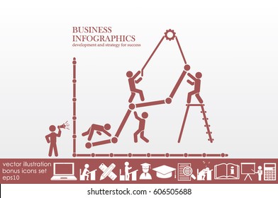 Business infographics icon vector EPS 10, illustration  head businessmen with team of working people pill flat design,  abstract modern isolated badge for website or app - stock info graphics