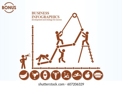 Business infographics icon vector EPS 10, illustration  head businessmen with team of working people pill flat design,  abstract modern isolated badge for website or app - stock info graphics