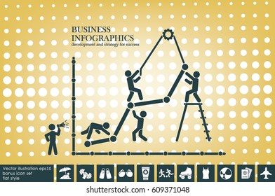 Business infographics icon vector EPS 10, illustration  head businessmen with team of working people pill flat design,  abstract modern isolated badge for website or app - stock info graphics