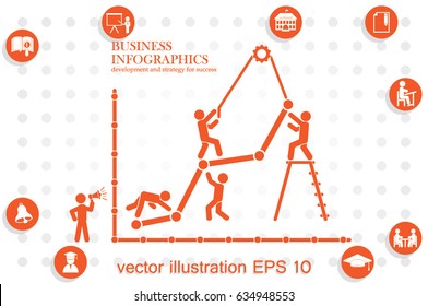 Business infographics icon vector EPS 10, illustration  head businessmen with team of working people pill flat design,  abstract modern isolated badge for website or app - stock info graphics
