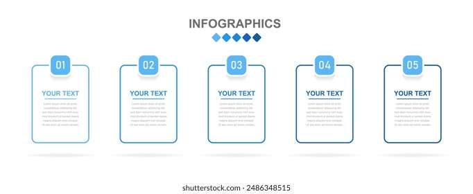 Business infographics. An infographic consisting of 5 steps or options. A thin linear infographic with a rectangular template for a presentation or website. Chronology of processes