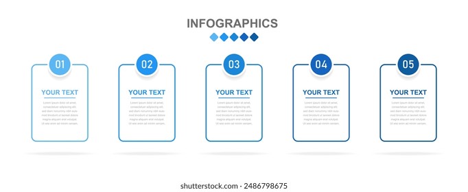 Business infographics. An infographic consisting of 5 steps or options. A thin linear infographic with a rectangular template for a presentation or website. Chronology of processes