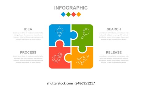 Business infographics. An infographic in the form of a puzzle consisting of 4 steps or options.  Infographics with text template for a presentation or website. Chronology of processes