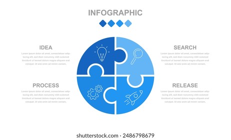 Business infographics. An infographic in the form of a puzzle consisting of 4 steps or options.  Infographics with text template for a presentation or website. Chronology of processes