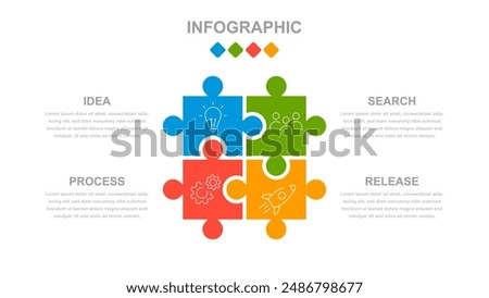 Business infographics. An infographic in the form of a puzzle consisting of 4 steps or options.  Infographics with text template for a presentation or website. Chronology of processes