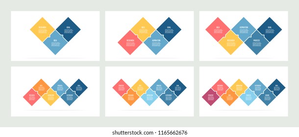 Business infographics. Informational table with 3, 4, 5, 6, 7, 8 steps, options. Vector template. 