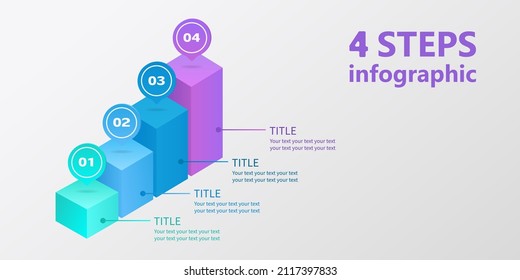 Business infographics. Ladder of four parallelepipeds. 4-step diagram. 3 D. Vector illustration.