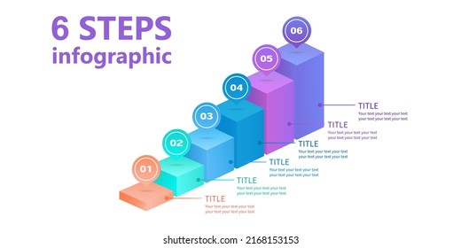 Business infographics. Ladder of four parallelepipeds. 6-step diagram. 3 D. Vector illustration.