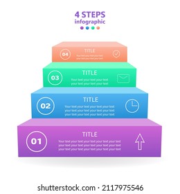 Business infographics. Ladder infographic template for workflow presentation with steps, icons. 4-step diagram. 3 D. Vector illustration.