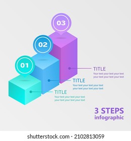 Business infographics. Ladder of three parallelepipeds. 3-step diagram. 3 D. Vector illustration.