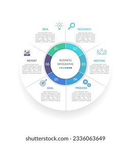 Business infographics line process with template with icons and 6 options or steps.infographics of business,idea,research,meeting,process,goal,report.for infographics design template