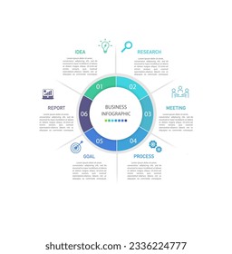 Business infographics line process with template with icons and 6 options or steps.infographics of business,idea,research,meeting,process,goal,report.for infographics design template