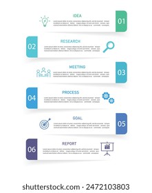 Business infographics line process with template with icons and 7 options or steps.infographics of business as aspiration,idea,research,meeting,process,goal,report.for infographics design template