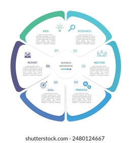 Business infographics line process with template with icons and 6 options or steps.infographics of business,idea,research,meeting,process,goal,report.for infographics design template