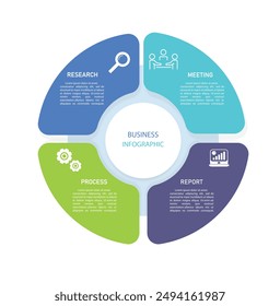 Proceso de línea de infografías de negocios con Plantilla con íconos y 4 opciones o pasos. infografías de negocios, idea, investigación, reunión, proceso, objetivo, informe. para Plantilla de diseño de infografías