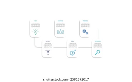 Business infographics line process with template with icons and 6 options or steps.infographics of business,idea,meeting,process,report.for infographics design template