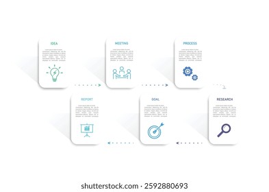 Business infographics line process with template with icons and 6 options or steps.infographics of business,idea,meeting,process,report.for infographics design template