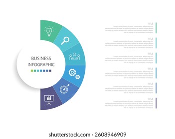 Business infographics line process with template with icons and 6 options or steps.infographics of business,idea,research,meeting,process,goal,report.for infographics design template