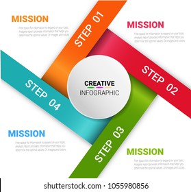 Business infographics. Modern Info-graphic Template. Timeline with 4 circles, steps, number options. Vector infographic element.