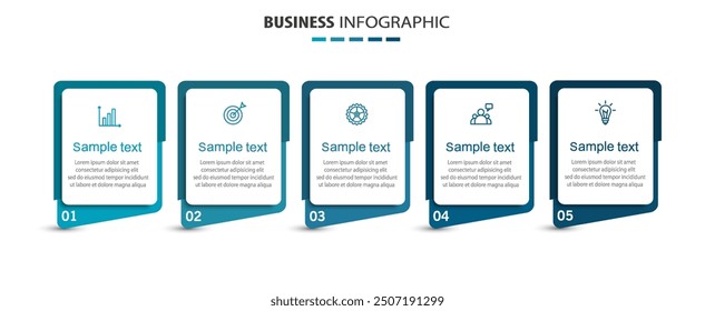 Business infographics number options template with 5 steps. Can be used for workflow layout, diagram, banner, web design. Vector eps 10	
