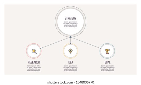 Business infographics. Organization chart with 3 steps, circles, options. Vector diagram.