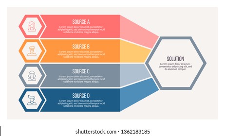 Business infographics. Organization chart with 4 steps, options, hexagons. Vector diagram.