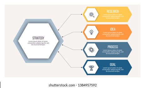 Business infographics . Organization chart with 4 steps, hexagons, options. Vector chart. 