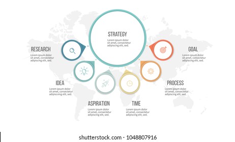 Business Infographics. Organization Chart With 6 Options, Circles. Vector Template.