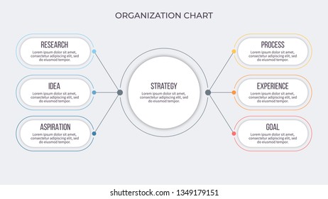 Business infographics. Organization chart with 6 steps, options. Vector diagram.