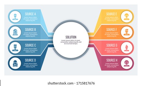 Business infographics . Organization chart with 8 steps, circles, options. Vector chart. 