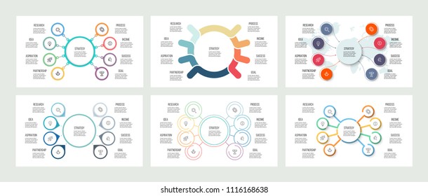 Business infographics. Organization charts with 8 options. Vector templates.