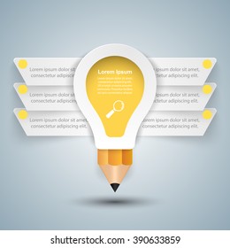 Business Infographics origami style Vector illustration. Bulb icon. Light icon. Pencil icon.