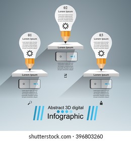 Business Infographics origami style Vector illustration.  Bulb icon. Light icon. Light switch icon. Off/on icon. Pencil icon.
