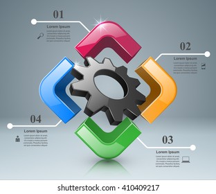  Business Infographics origami style Vector illustration. Gear icon. Cogwheel icon.