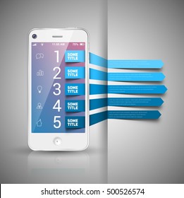 Business Infographics origami style Vector illustration. One, two three four five lines design, Smartphone icon