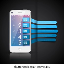 Business Infographics origami style Vector illustration. One, two three four five lines design, dark version, Smartphone icon
