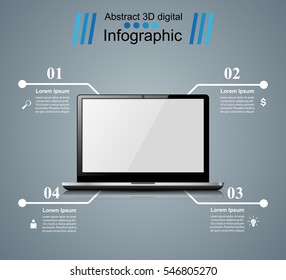 Business Infographics origami style Vector illustration. Monitor icon.