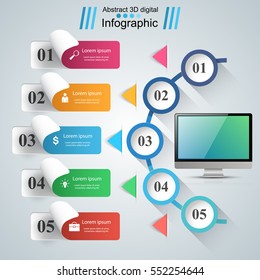 Business Infographics origami style Vector illustration. Monitor icon.
