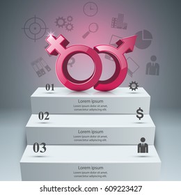 Business Infographics origami style Vector illustration. Man and woman icon on the greybackground.