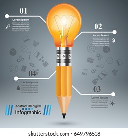 Business Infographics origami style Vector illustration.  Bulb icon. Light icon. Pencil icon.