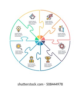 Business infographics. Outline infographic element with 8 steps, parts. Vector pie chart.