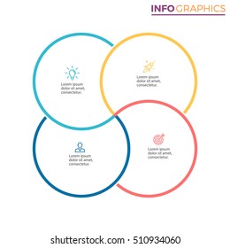 Business infographics. Outline infographic element with 4 steps, parts. Vector pie chart.