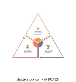 Business Infographics. Outline Triangle With 3 Steps, Parts. Vector Pie Chart.