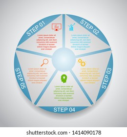 Business InfoGraphics, Pentagon diagram, Process Design, Marketing presentation , section banner, Vector Illustration